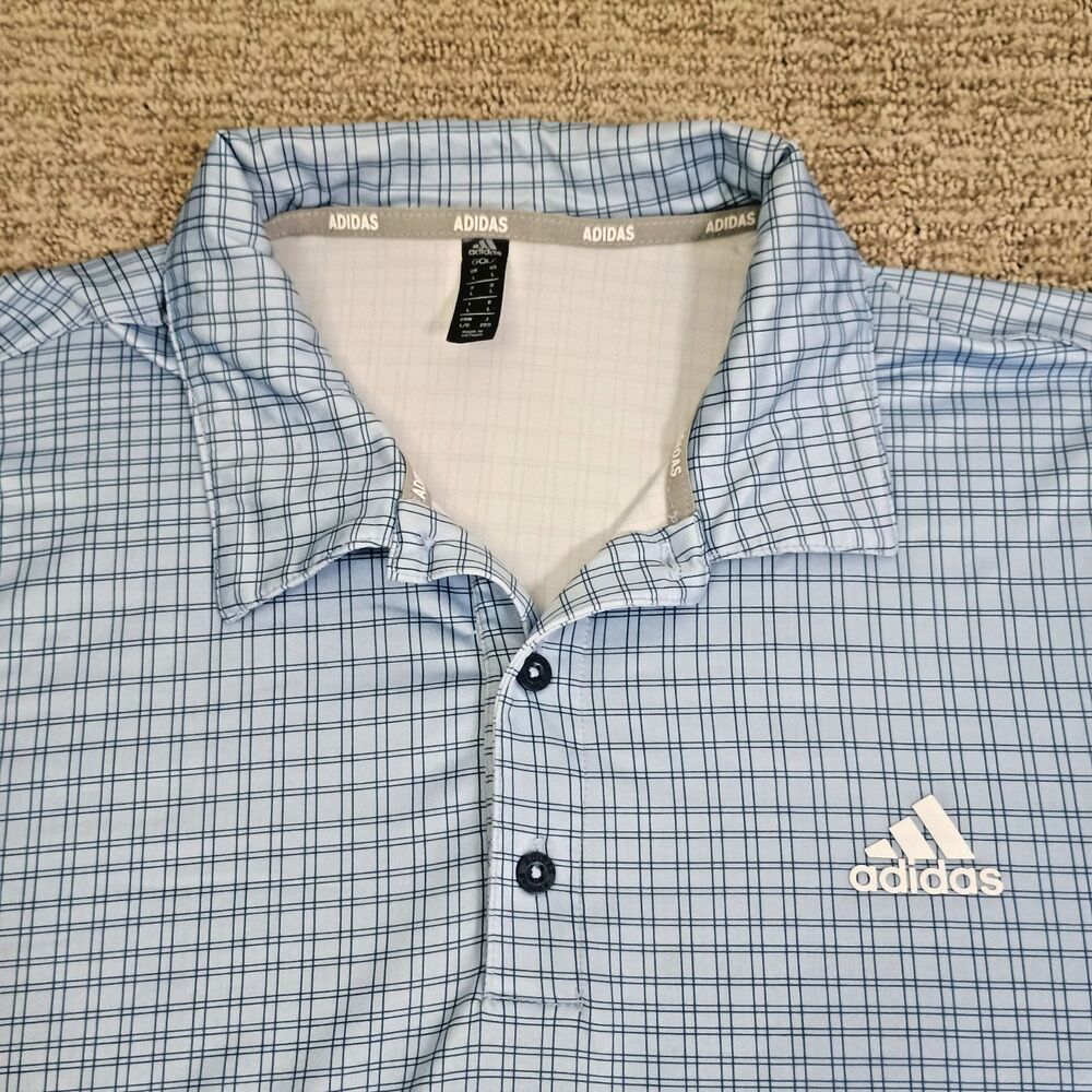 Adidas  Ultimate 365 Golf Polo Mens Large Blue Check Pattern